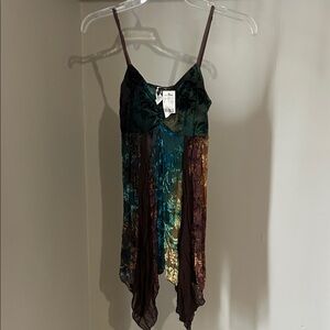 Multicolor Floral Handkerchief Hem Camisole - Teal, Green, Purple, Brown